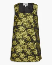 Ganni Floral-jacquard mini dress - Green Green