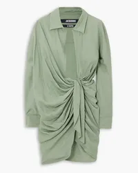 Jacquemus Bahia draped knotted twill mini dress - Green Green