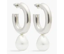 Silver-tone faux pearl hoop earrings - Metallic