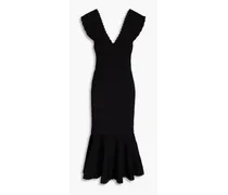 Fluted pointelle-knit midi dress - Black
