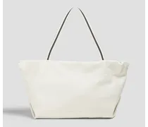 Bead-embellished leather tote - White
