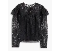Beatrice ruffled macramé lace blouse - Black