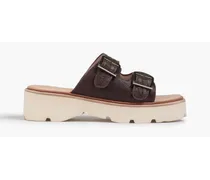 Woven leather platform sandals - Brown