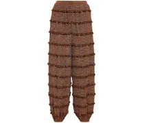Ruffled striped metallic crochet-knit tapered pants - Metallic