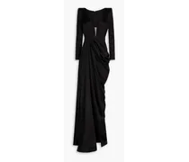 Draped silk-blend satin-crepe gown - Black