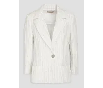 Pinstriped crinkled cotton-blend twill blazer - White