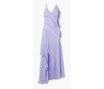 Asymmetric ruffled silk crepe de chine maxi dress - Purple