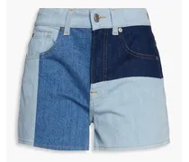 Color-block denim shorts - Blue