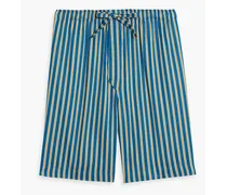 Long-length striped swim shorts - Blue
