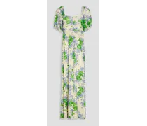 Gathered floral-print stretch-mesh maxi dress - Green