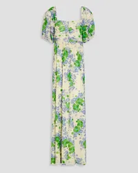 Ganni Ruched floral-print stretch-mesh maxi dress - Green Green