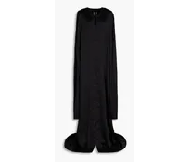 Cutout silk-satin hooded cape - Black