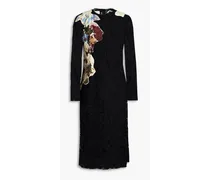 Appliquéd cotton-blend corded lace dress - Black