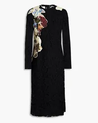 Valentino Garavani Appliquéd cotton-blend corded lace dress - Black Black