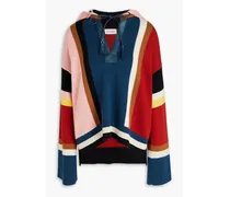 Color-block cashmere and cotton-blend hooded sweater - Multicolor