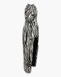 NICHOLAS Benita cutout zebra-print silk-satin halterneck maxi dress - Animal print Animal