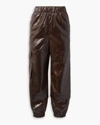 tibi Gleam Wilt glossed-crepe track pants - Brown Brown