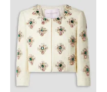 Embellished embroidered tweed jacket - White