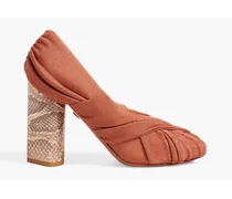 Ruched stretch-knit pumps - Brown