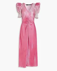 ROTATE Birger Christensen Ruched metallic plissé-satin midi dress - Pink Pink