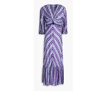 Cutout twisted floral-print satin-twill maxi dress - Purple