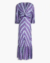 Sandro Cutout twisted floral-print satin-twill maxi dress - Purple Purple