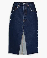 RE/DONE Frayed studded denim pencil skirt - Blue Blue