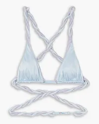 Isa Boulder Vines reversible twisted ruched stretch-satin triangle bikini top - Blue Blue