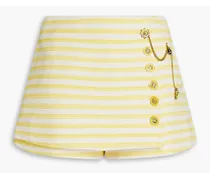 Skirt-effect striped cotton-blend shorts - Yellow