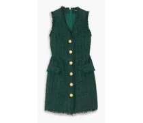 Button-embellished tweed mini dress - Green
