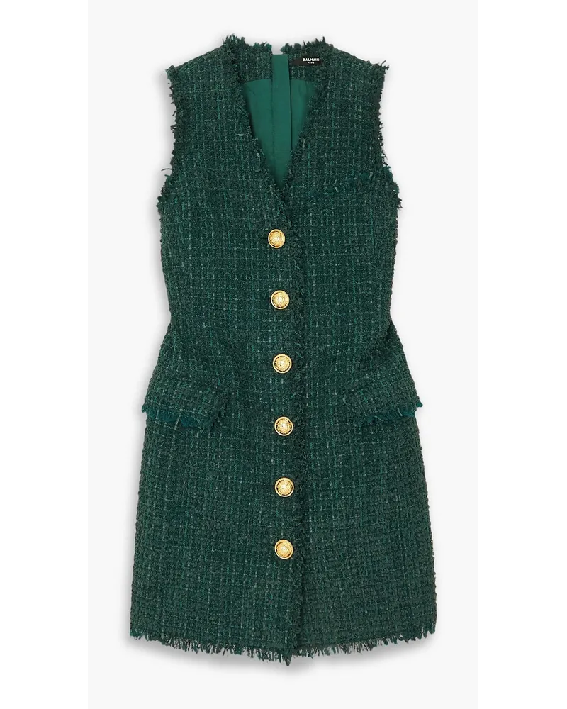 Balmain Button-embellished tweed mini dress - Green Green