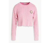 Embellished cropped cable-knit cotton sweater - Pink