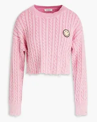 Sandro Embellished cropped cable-knit cotton sweater - Pink Pink