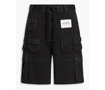 Appliquéd cotton-gabardine cargo shorts - Black