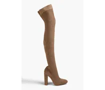 Bouclé-knit thigh boots - Neutral