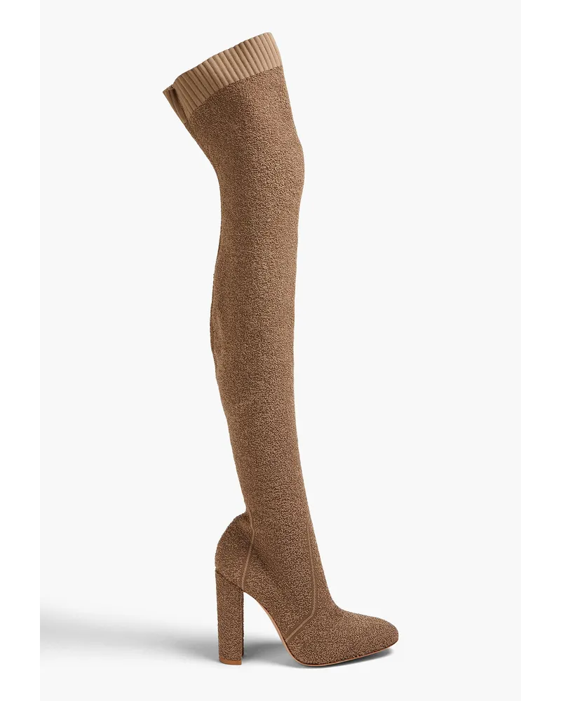 Gianvito Rossi Bouclé-knit thigh boots - Neutral Neutral