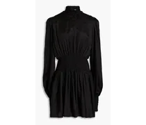 Shirred leopard-print silk-satin jacquard mini dress - Black