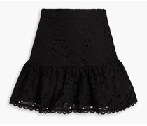 Ibiza ruffled broderie anglaise cotton-blend mini skirt - Black