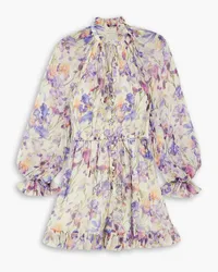 Zimmermann Embellished ruffled floral-print crepon playsuit - Purple Purple