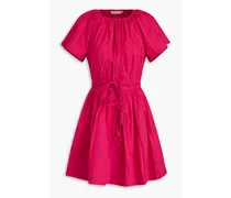 Belted gathered cotton-poplin mini dress - Pink