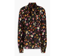 Floral-print silk crepe de chine blouse - Black
