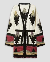 Etro Belted embellished intarsia linen, silk and cotton-blend cardigan - White White