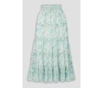 Alice Olivia - Aisha tiered printed broderie anglaise voile maxi skirt - Blue