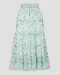 Alice + Olivia Alice Olivia - Aisha tiered printed broderie anglaise voile maxi skirt - Blue Blue