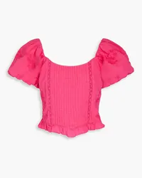 LoveShackFancy Breonna neon embroidered cotton top - Pink Pink