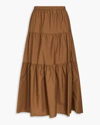 Theory Tiered gathered cotton-blend poplin midi skirt - Brown Brown