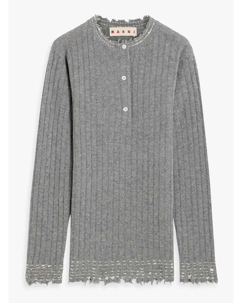 Distressed ribbed wool sweater - Gray