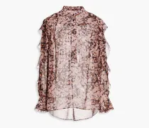Ruffled printed silk-georgette blouse - Pink