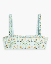 AGUA BENDITA Olmo Diente De Leon ruffled floral-print bikini top - Blue Blue