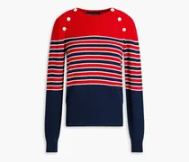 Button-embellished striped cotton sweater - Red